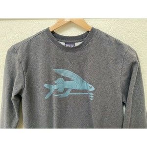Patagonia Gray Flying Fish Trident Midweight Crew Sweatshirt Men's Size Small